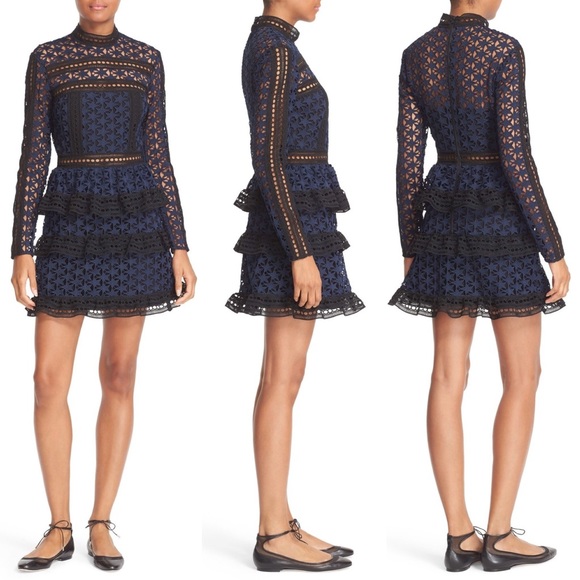 Self Portrait Star Lace Tiered High Neck Dress - Picture 2 of 8